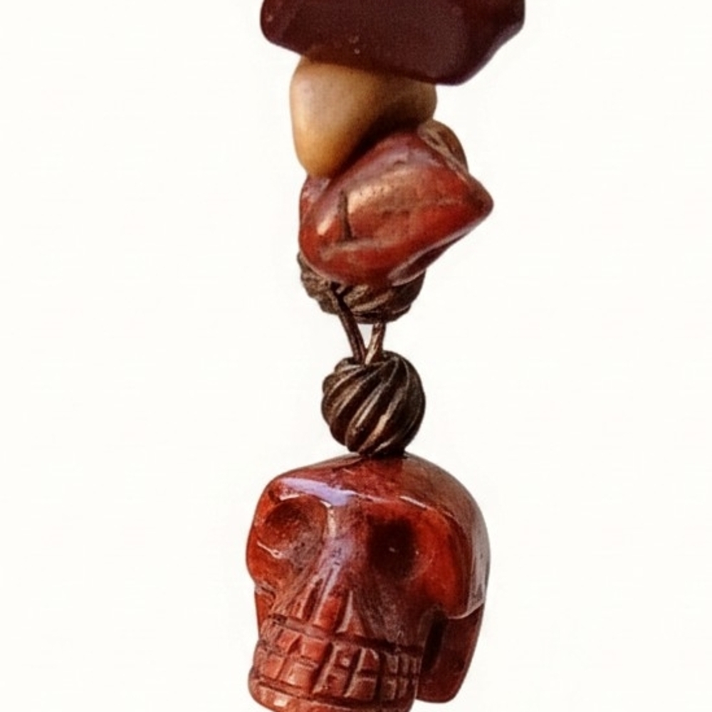 Handcrafted Red Skull Pendant Necklace Earrings Set